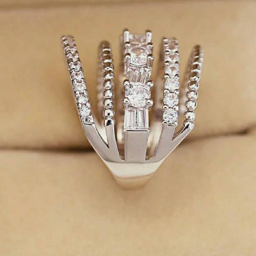 FINAL SALE WHITE SAPPHIRE SilverMULTI LAYERED RING - Picture 5 of 6